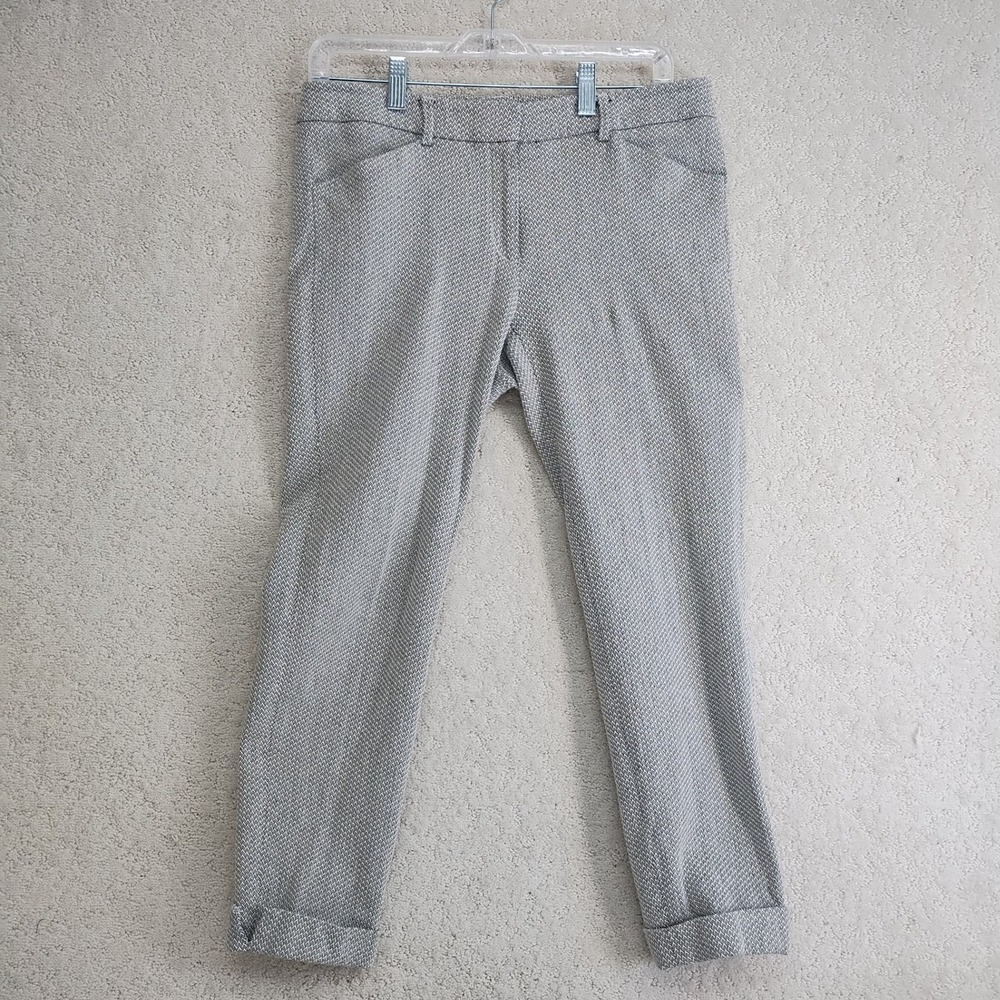 Tristan Pants Womens 8 Gray Herringbone Cotton Stretch Cuffed Ankle Trousers